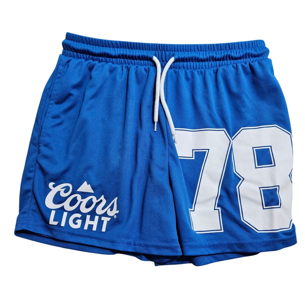 Coors‎ Light Mesh Athletic Shorts Small Blue Graphic 78 Drawstring Pockets
